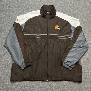 Mens Cleveland Browns Reebok NFL Team Apparel Jacket Brown Orange White 2XL